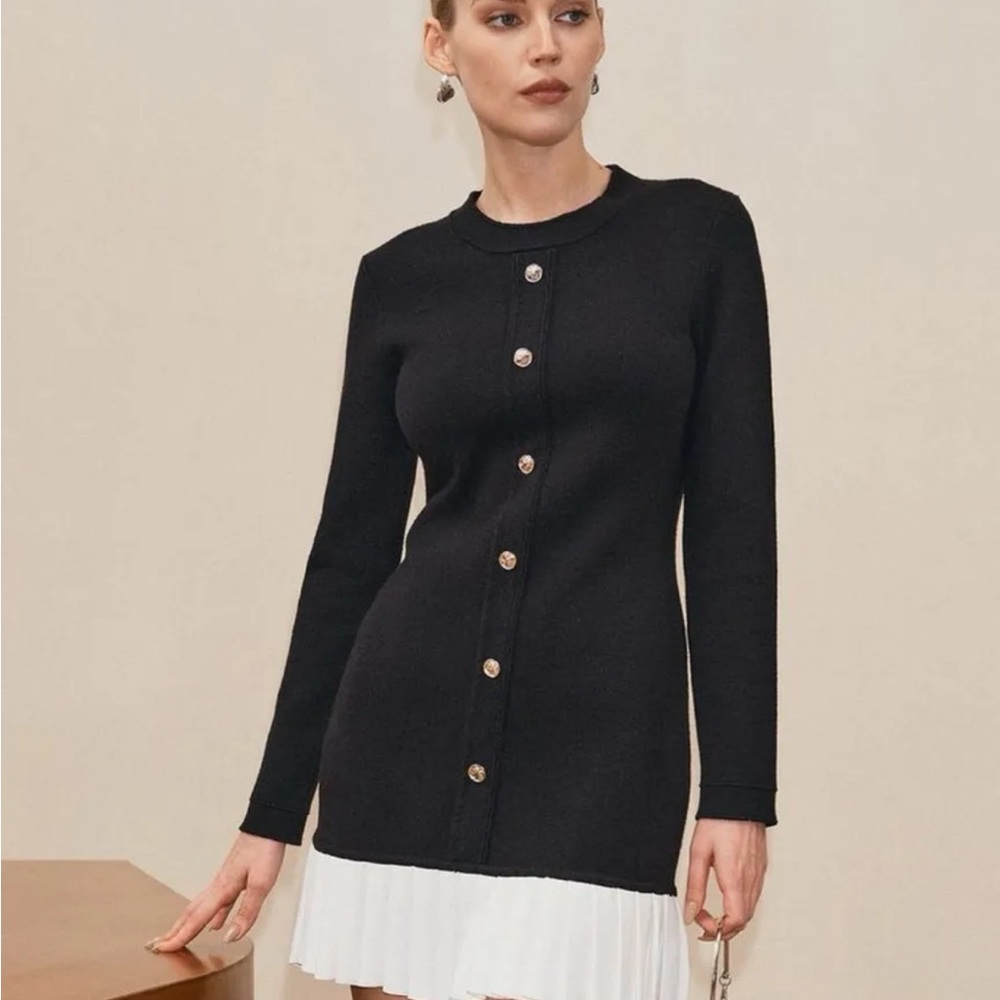 Commense Black and White Long Sleeve Dress